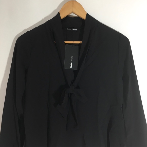 Fashion Nova Tie Neck Blouse Black - Picture 6 of 7